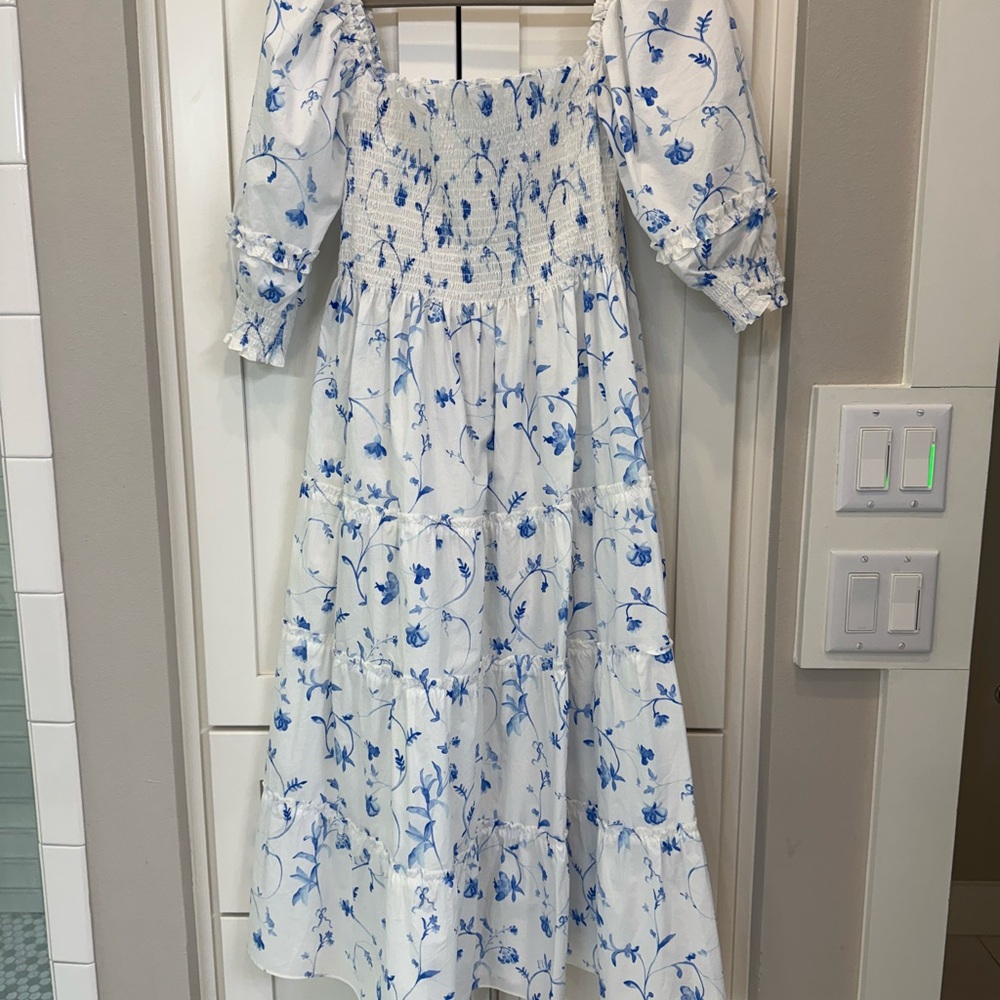 Hill House Nesli Blue Botanical 2020 Smocked Dress